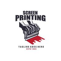 screen printing with hand holding squeegee logo graphic illustration vector