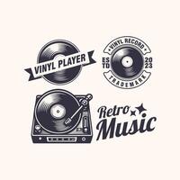 set retro vinyl music player record vintage badge logo illustration vector
