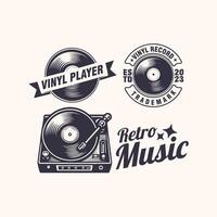 conjunto retro vinilo música jugador grabar Clásico Insignia logo ilustración vector