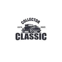 classic retro car vintage badge monochrome logo illustration vector