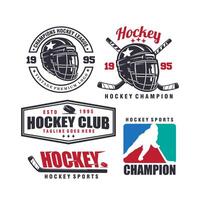 set of hockey badge label emblem vintage logo graphic illustration vector