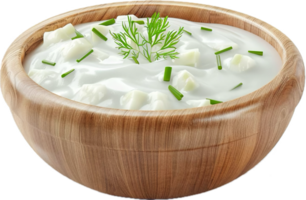 kom van vers tzatziki saus met kruiden. png