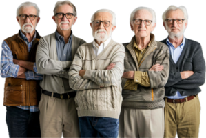 Group of Serious Senior Citizens with Folded Arms. png