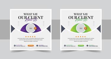 Modern client testimonial, customer feedback social media post template layout or web banner design with color variation template vector