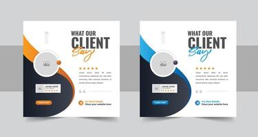 Customer feedback testimonial social media post web banner template. client testimonials social media post banner design template vector