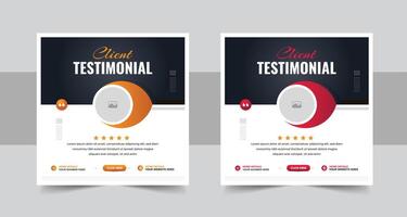 Modern client testimonial, customer feedback social media post template layout or web banner design with color variation template vector