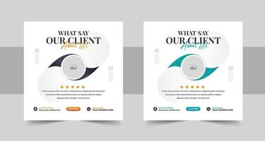 Client testimonial social media post design and client feedback banner set vector