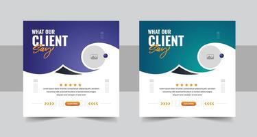 client feedback social media post banner set. Customer feedback testimonial social media post web banner template. client testimonials social media post banner vector