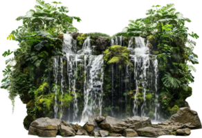 Lush Tropical Waterfall with Green Foliage. png