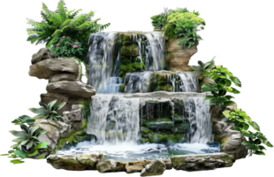 Lush Tropical Waterfall with Green Foliage. png