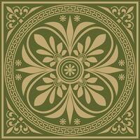 oro con verde clásico griego cuadrado ornamento. rectángulo de antiguo Grecia y romano imperio. bizantino pintura de paredes, pisos y techos decoración de europeo palacios vector