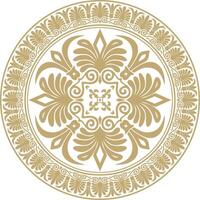 golden classic Greek round ornament. Circle of Ancient Greece and the Roman Empire. Byzantine painting of walls, floors and ceilings. Decoration of European palaces. vector