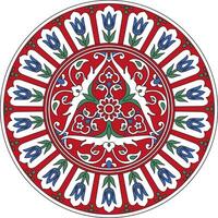 colored round Turkish ornament. Ottoman circle, ring, frame. Muslim pattern for stained glass. vector