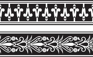 set of two monochrome seamless Egyptian border. Endless Ornaments of Ancient Egypt. Geometric African frame. Suitable for sandblasting, laser and plotter cutting. vector