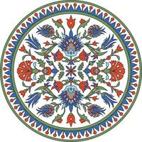 colored round Turkish ornament. Ottoman circle, ring, frame. Muslim pattern for stained glass. vector