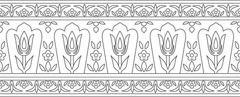 linear contour seamless Turkish ornament. Ottoman rectangle, border, frame. Muslim pattern for stained glass. vector