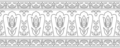 linear contour seamless Turkish ornament. Ottoman rectangle, border, frame. Muslim pattern for stained glass. vector