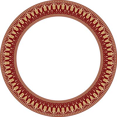 gold and red round classic Greek meander ornament. Pattern, circle of Ancient Greece. Border, frame, ring of the Roman Empire.