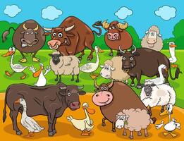 funny cartoon farm animals characters group vector