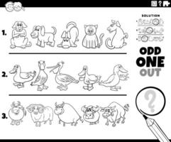 odd one out task with cartoon animal characters coloring page vector