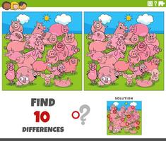 differences activity with cartoon pigs farm animals group vector