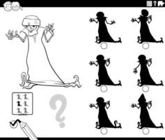 finding shadow game with cartoon alien character coloring page vector