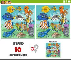 differences activity with cartoon marine animals group vector