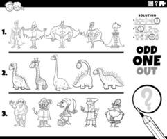 odd one out game with cartoon characters coloring page vector