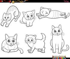 cartoon cats and kittens comic characters set coloring page vector