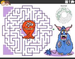 maze activity game with cartoon monsters characters vector