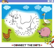 connect the dots game with cartoon farm animal character vector