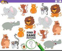 find two same cartoon animal characters activity vector