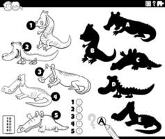 finding shadows activity with cartoon crocodiles coloring page vector