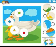 partido el piezas juego con dibujos animados Pato y anadón granja aves vector
