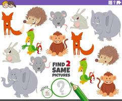 find two same cartoon animal characters activity vector