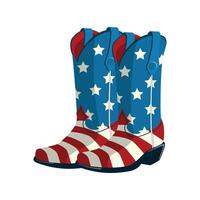 Cowboy boots in stars and stripes illustration for Independence day. Isolated on white background. Patriotic accessory vector