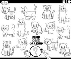 one of a kind activity with cartoon cats coloring page vector