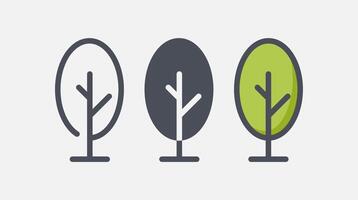 Flat forest trees icons, garden or park landscape elements. vector