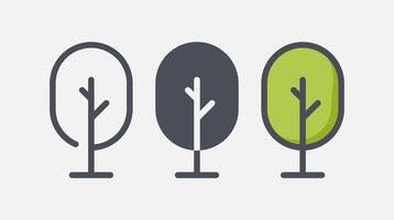 Flat forest trees icons, garden or park landscape elements. vector