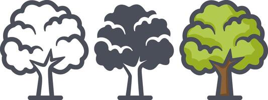Flat forest trees icons, garden or park landscape elements. vector