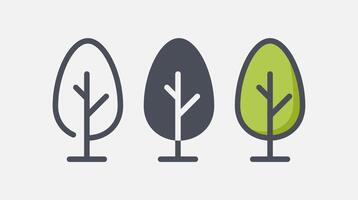 Flat forest trees icons, garden or park landscape elements. vector