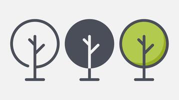 Flat forest trees icons, garden or park landscape elements. vector