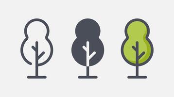 Flat forest trees icons, garden or park landscape elements. vector