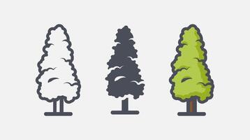 Flat forest trees icons, garden or park landscape elements. vector