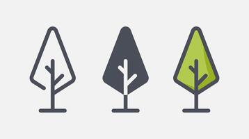 Flat forest trees icons, garden or park landscape elements. vector