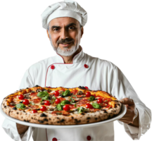 Chef Holding Freshly Made Pizza. png