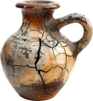 uralt geknackt Keramik Vase mit Griffe. png