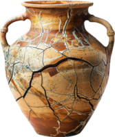 Ancient Cracked Pottery Vase with Handles. png