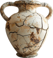 Ancient Cracked Pottery Vase with Handles. png