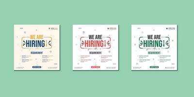 We are hiring job vacancy social media post banner design template with red color. We are hiring job vacancy square web banner design. Pro vector